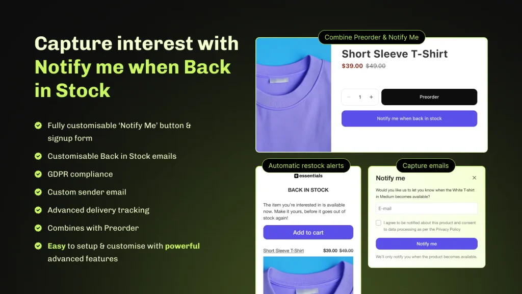 Back-in-stock and demand capture.