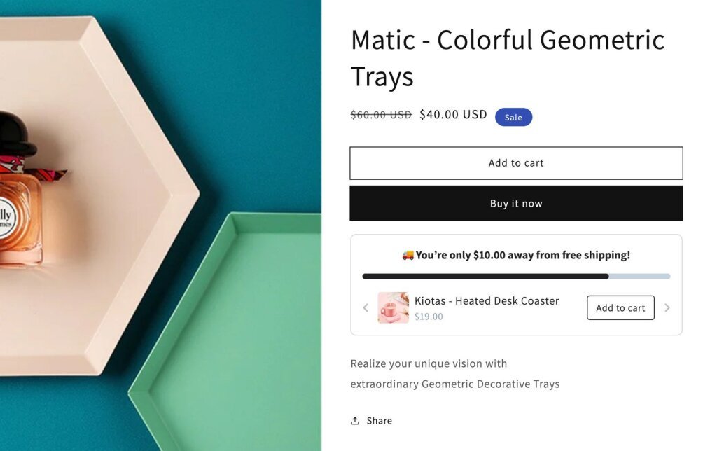 Essential free shipping bar on the product page.
