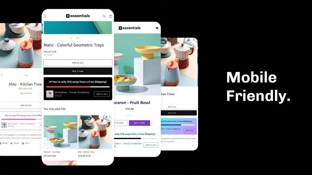 Mobile friendly shopify free shipping bar application.