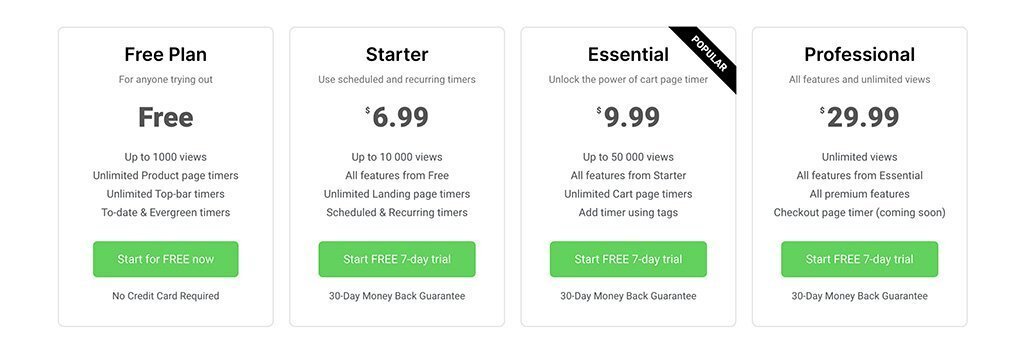 Pricing table exapmle.