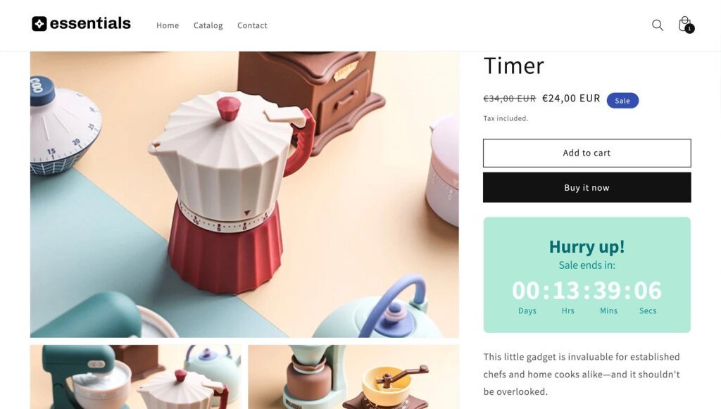 Essential product page timer.