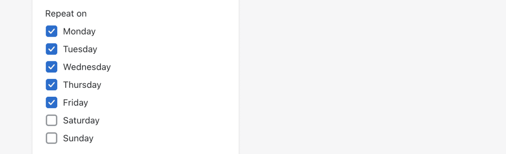 Select days for daily recurring timer.