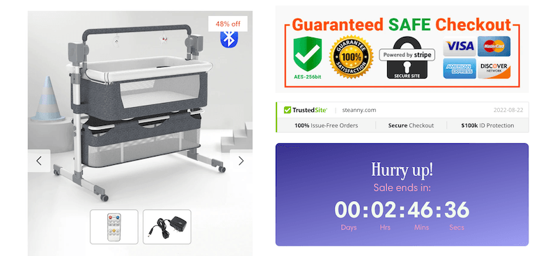 Product page countdown timer.