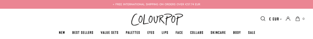 Colour pop free shipping bar.