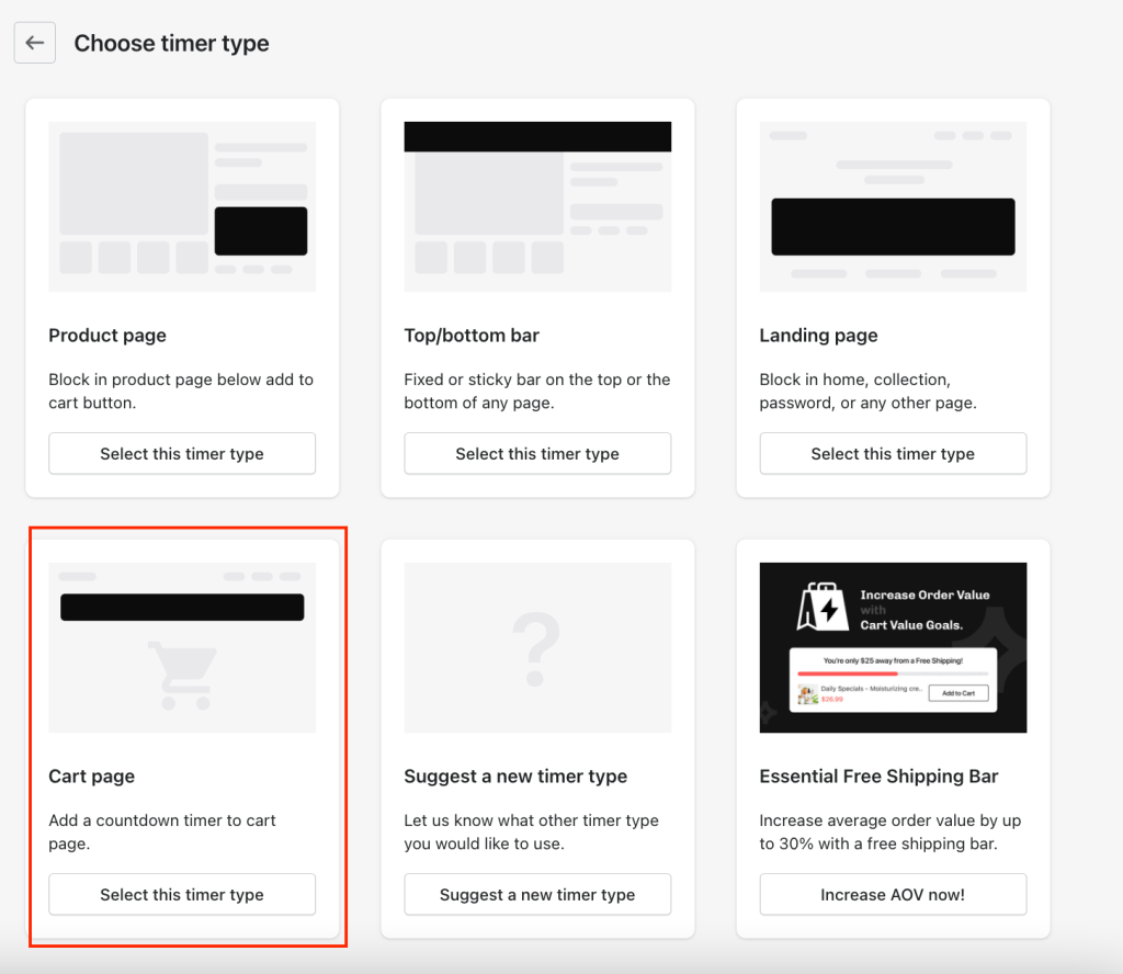 Essential countdown timer on cart page.