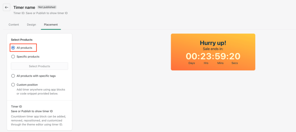 Shopify countdown timer placement.