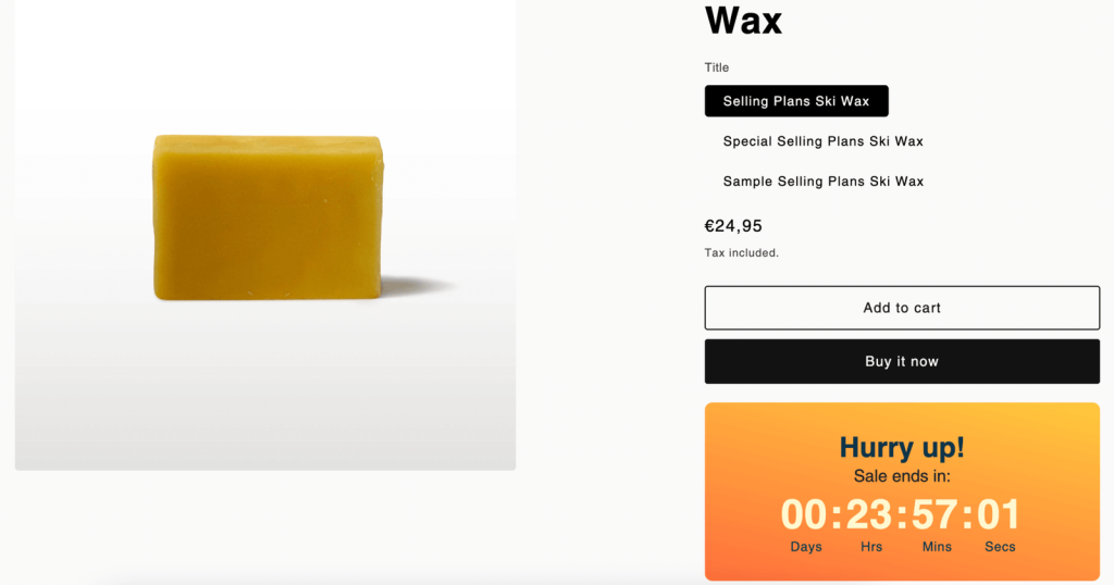 Shopify countdown timer in action.