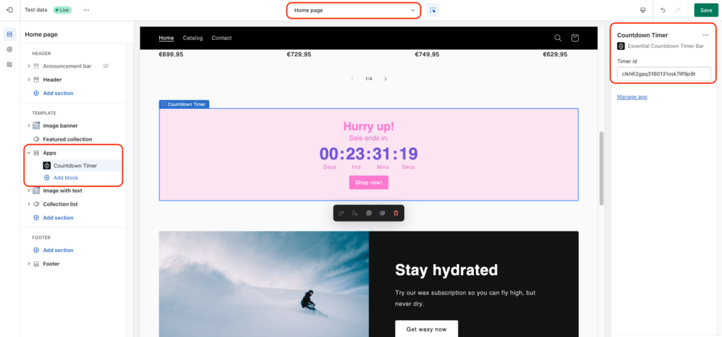 Adding shopify countdown timer to homepage.