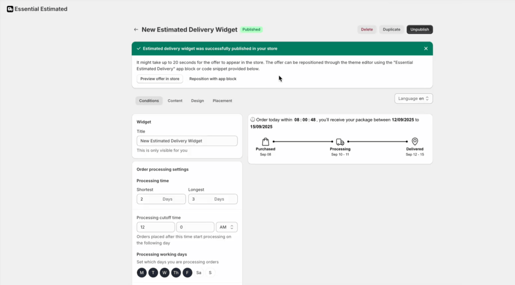 Shopify Estimated Delivery Widget.