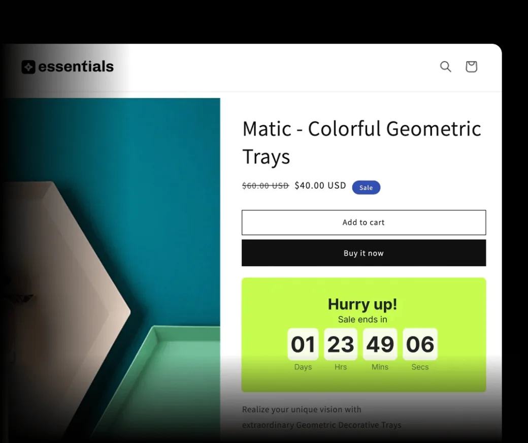 A countdown timer under the Buy it now button on a Shopify product page