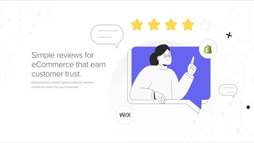 Fera simple ecommerce reviews, illustrated with a four star rating and a person in a speech bubble.