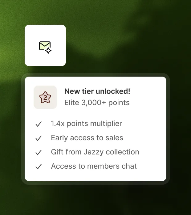 A tier-unlocked email announcing a new VIP tier, its 1.4x points multiplier and the perks it includes.