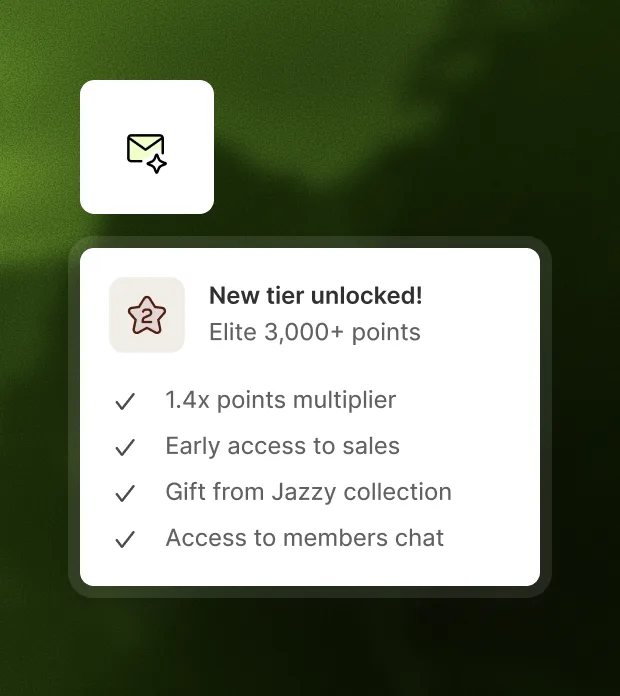 A tier-unlocked email announcing a new VIP tier, its 1.4x points multiplier and the perks it includes.