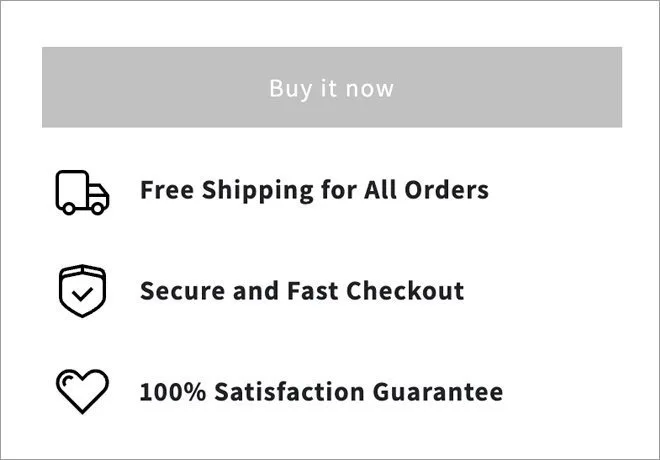 Product feature icons under a Buy it now button promising free shipping, secure checkout and a satisfaction guarantee