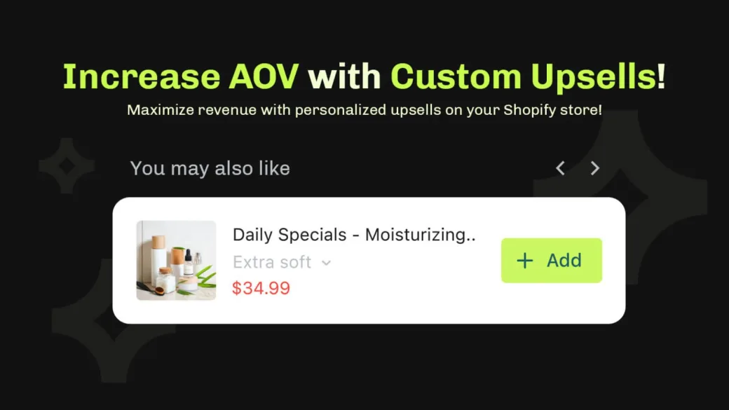 A You may also like upsell carousel on a Shopify product page, offering a moisturizer with an Add button