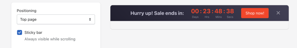 shopify sticky top bar countdown timer
