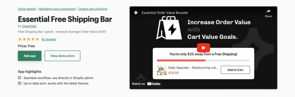 Easy Shipping Bar - Offer shipping to increase your average