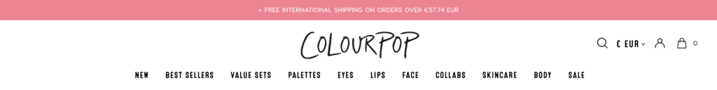 colour pop free shipping bar