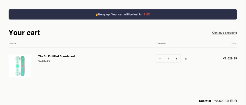 Shopify cart page countdown timer